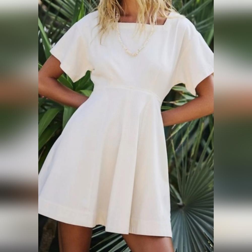 Free People White Short Sleeve A-Line Mini Dress